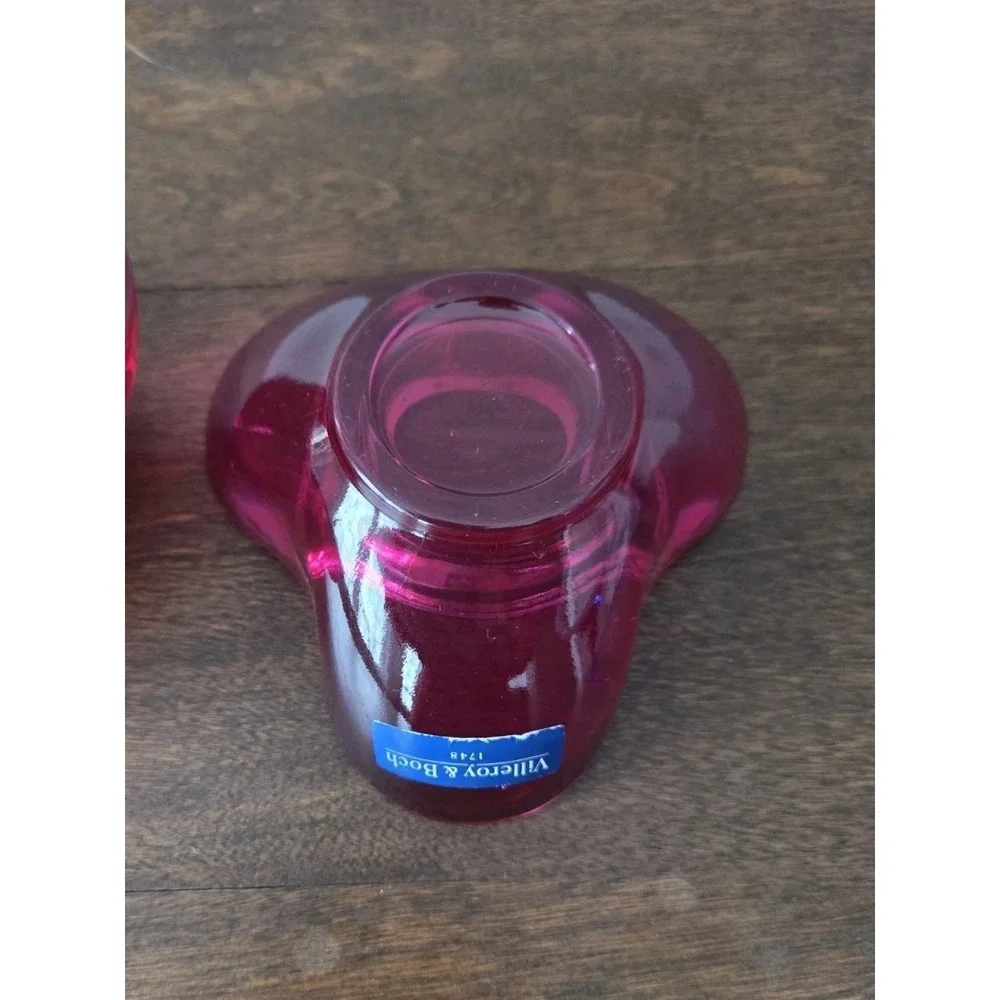 Pair Villeroy & Boch - Clover Trefoil Red Glass Votive Tea‎ Light Candle Holder